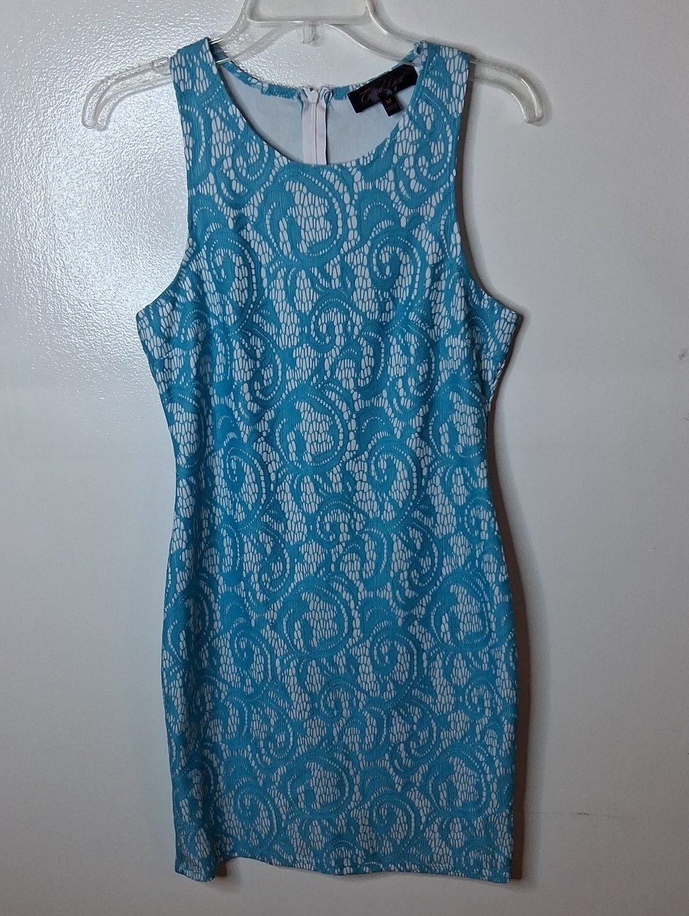 Glam Doll Women's Size Medium Sleeveless Blue Lace-Pattern Sheath Dress